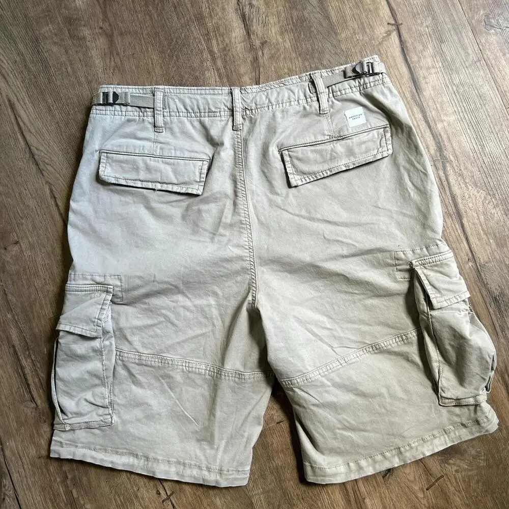 American Eagle Outfitters Cargo Shorts Mens 32 Beige Flex Adjustable Pockets